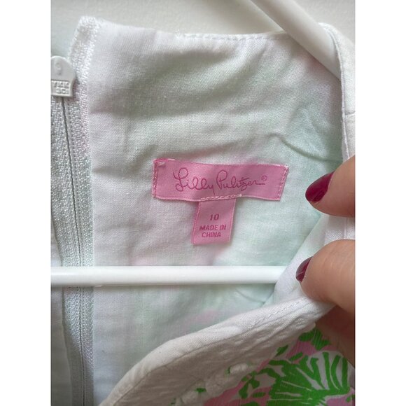 Lilly Pulitzer Girls Lion Shift Size 10 Sleeveless Floral Dress Pink & Green Cot - Picture 3 of 5